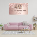 40th birthday rose gold glitter pink balloon style banner<br><div class="desc">Elegant, classic, glamourous and girly for a 40th birthday party. Rose gold and blush pink, gradient background. Decorated with rose gold, pink faux glitter drips, paint dripping look. Personalise and add a name. With the text: Happy Birthday plus the birthday girls name. The text is written with a modern dark...</div>