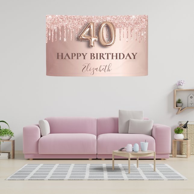 40th birthday rose gold glitter pink balloon style banner (Creator Uploaded)
