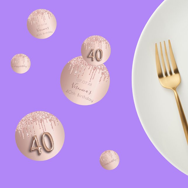 40th birthday rose gold glitter pink monogram confetti (Creator Uploaded)