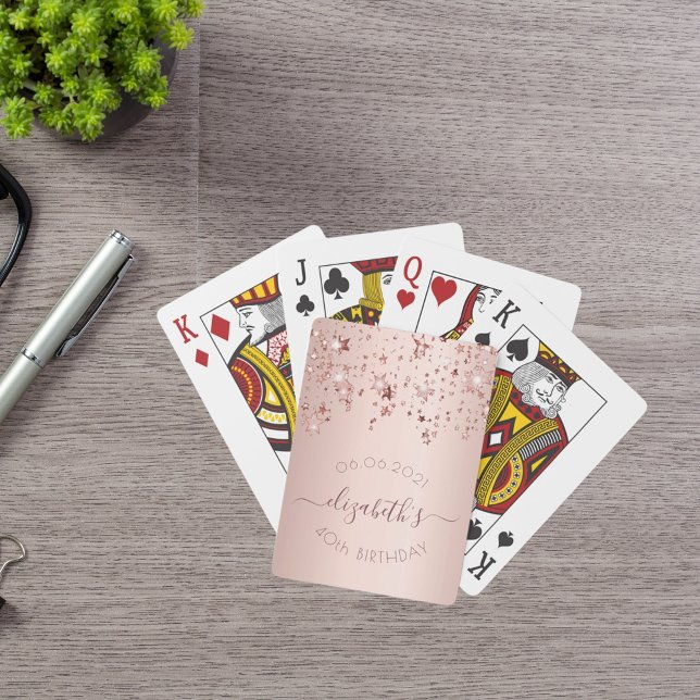 40th birthday rose gold pink glittery stars glam playing cards (Creator Uploaded)
