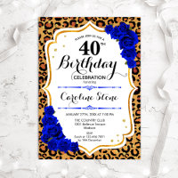 40th Birthday - Royal Blue Gold Leopard Print