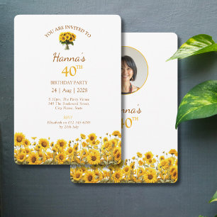 40th Birthday Rustic Sunflower Floral Photo Invitation