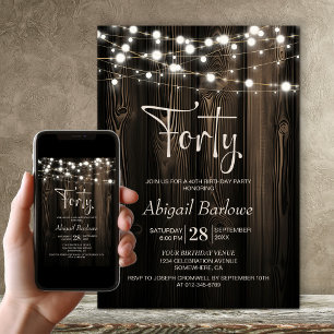 40th Birthday Rustic Wood Party Invitation