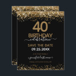 40th Birthday Save the Date Budget Invitation<br><div class="desc">Elegant Faux gold glitter with shimmering confetti highlights on the top and bottom border. All text is adjustable and easy to change for your own party needs. Great elegant 40th birthday template design.</div>