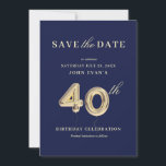 40th Birthday Save the Date Invitation<br><div class="desc">Elegant and fun save the date card featuring a big 40 gold balloon perfect for birthday celebrations and business anniversary parties.

The card reads: Save the Date

Please contact me at claudia@claudiaowen.com if you would like to customise this invitation. Please visit my Zazzle shop 

http://www.zazzle.com/claudiaowenshop 

Design by claudiaowen.com</div>