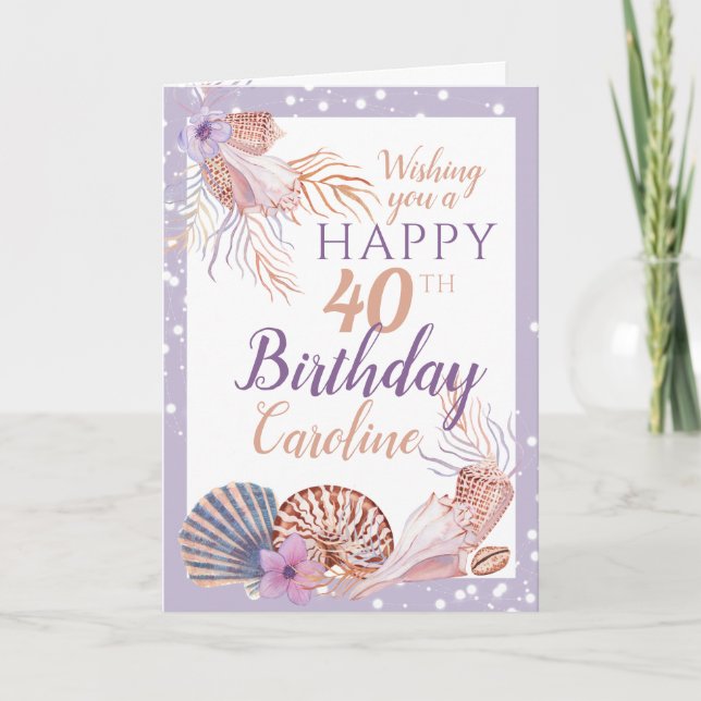40th Birthday Seashell Coral Card (Front)
