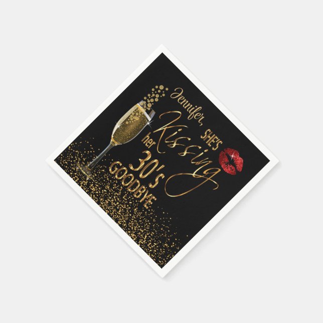 40th Birthday - She's Kissing her 30's Goodbye Napkin (Corner)