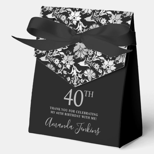 40th Birthday Silver Floral Thank You  Favour Box (Front)