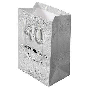 40th birthday silver sparkles name medium gift bag