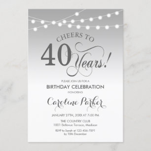 40th Birthday - Silver White Invitation