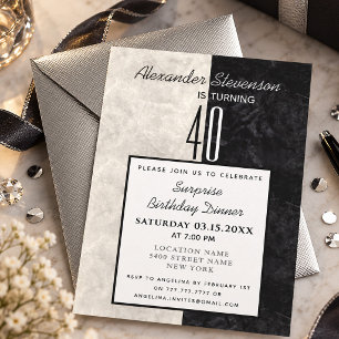 40th Birthday Simple Black and White Marble Invitation