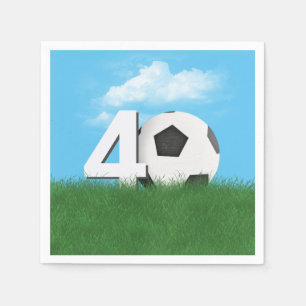 40th Birthday Soccer Ball In Green Grass Napkin