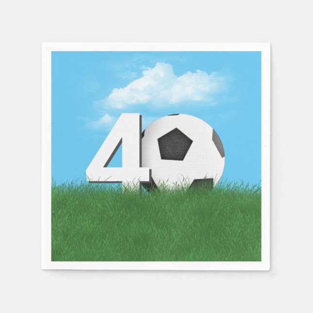 40th Birthday Soccer Ball In Green Grass Napkin (Front)