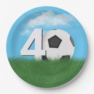 40th Birthday Soccer Ball In Green Grass Paper Plate