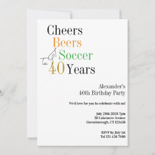 40th Birthday Soccer Cheers Beers Minimal Party Invitation