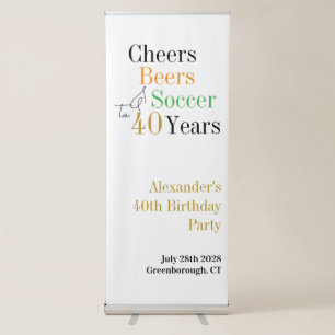 40th Birthday Soccer Cheers Beers Minimal Party Retractable Banner