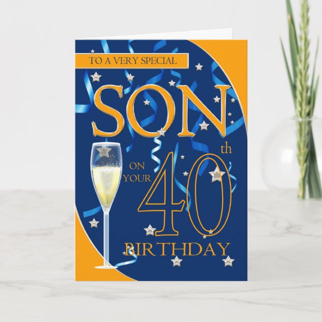 40th Birthday Son - Champagne Glass Card (Front)