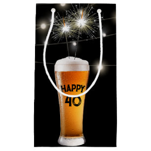 40th Birthday Sparkler In Beer  Small Gift Bag