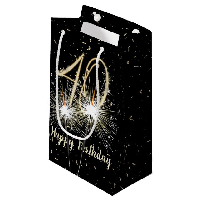 40th Birthday Sparkler On Black  Small Gift Bag (Front Angled)