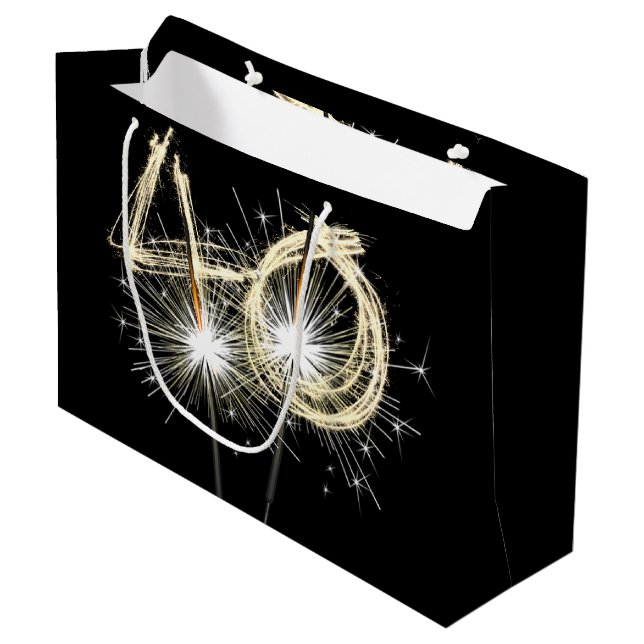 40th Birthday Sparklers On Black Large Gift Bag (Front Angled)