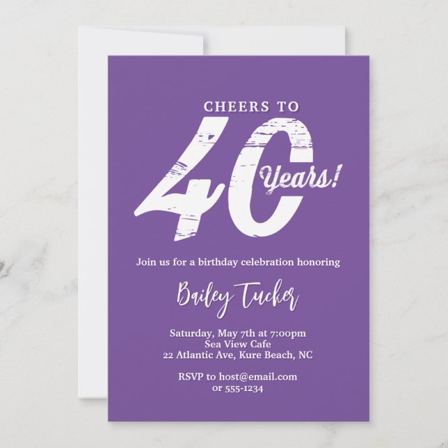 40th Birthday Spring Purple Women's Birthday Party Invitation (Front)