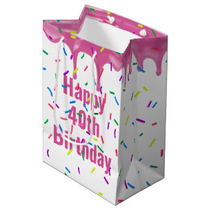40th Birthday Sprinkles On Pink Icing Medium Gift Bag