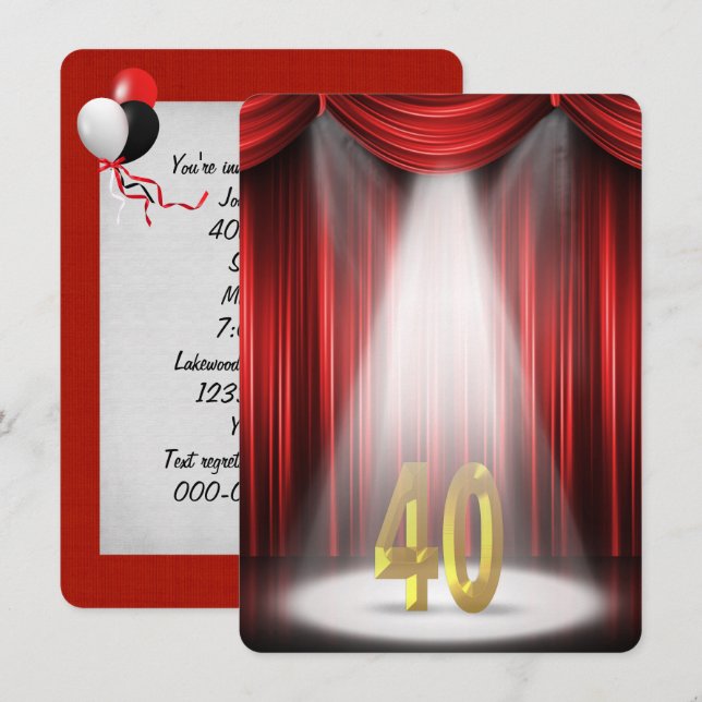 40th Birthday Stage Spotlight Invitation (Front/Back)