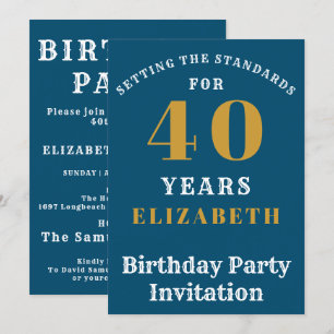 40th Birthday Standards Blue Gold Add Your Name Invitation