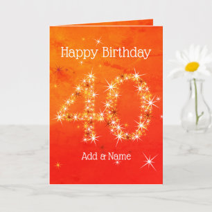 40th Birthday - Star Number Red Orange Glow Age 40 Card