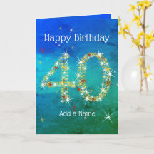 40th Birthday - Star Numbers - Blue Green - Age 40