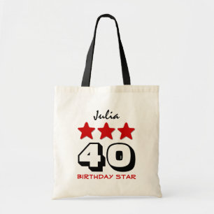 40th Birthday Star Red Black and White Z510 Tote Bag