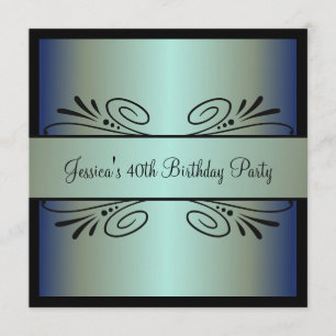 40th Birthday Steel Blue Green Black Floral Party Invitation