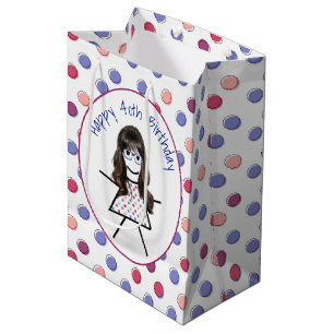 40th Birthday Stick Girl on Polka Dots  Medium Gift Bag