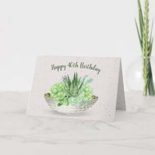 40th Birthday Succulent Plant on Terrazzo Card