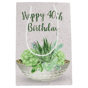 40th Birthday Succulent Plant on Terrazzo   Medium Gift Bag