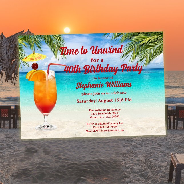 40th Birthday Summer Cocktail Beach Party Invitation (Creator Uploaded)