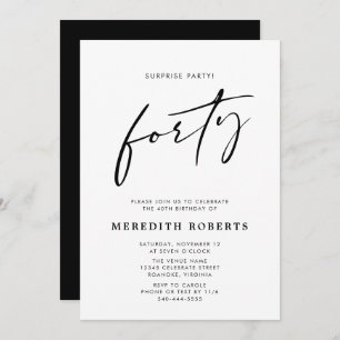 40th Birthday Surprise Party Chic Modern Script Invitation