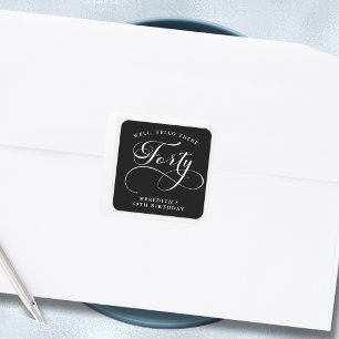 40th Birthday Swirly Calligraphy Black Square Sticker