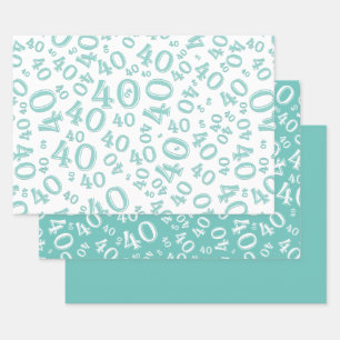 40th Birthday Teal & White Number Pattern 40 Wrapping Paper Sheet