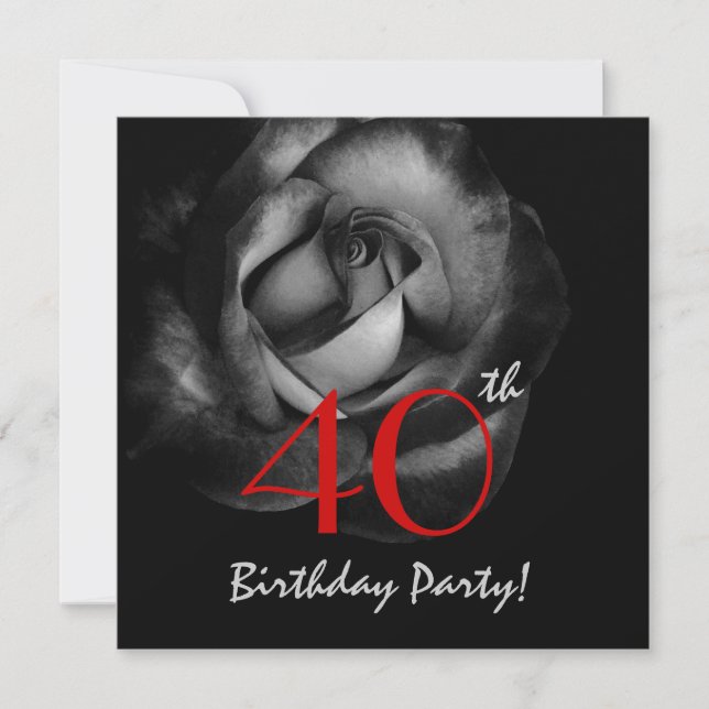 40th Birthday Template Silver and Red Rose V208 (Front)