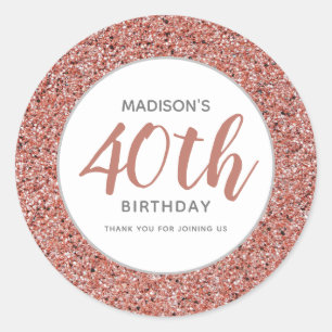 40th Birthday Thank You Pink Glitter Personalised Classic Round Sticker