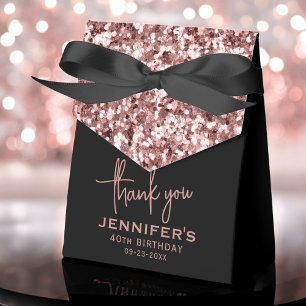 40th Birthday Thank You Rose Gold Glitter Script Favour Box