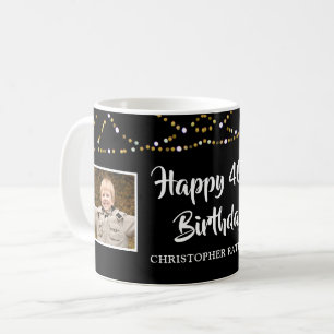 40th Birthday Then and Now Photos Lights Black Coffee Mug