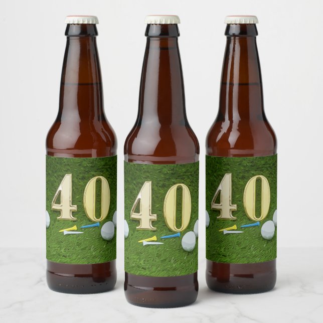 40th birthday to golfer with golf ball and tee beer bottle label (Bottles)