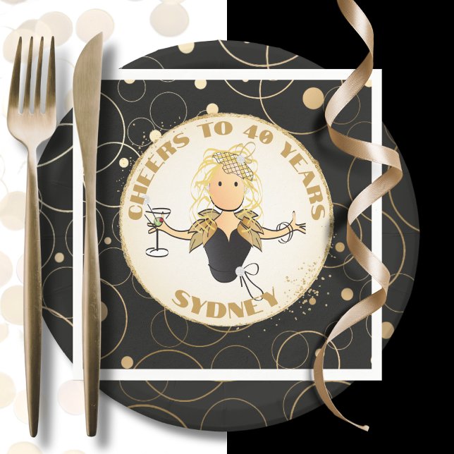40th Birthday Toast Black Gold Funny for Her   Napkin (Creator Uploaded)