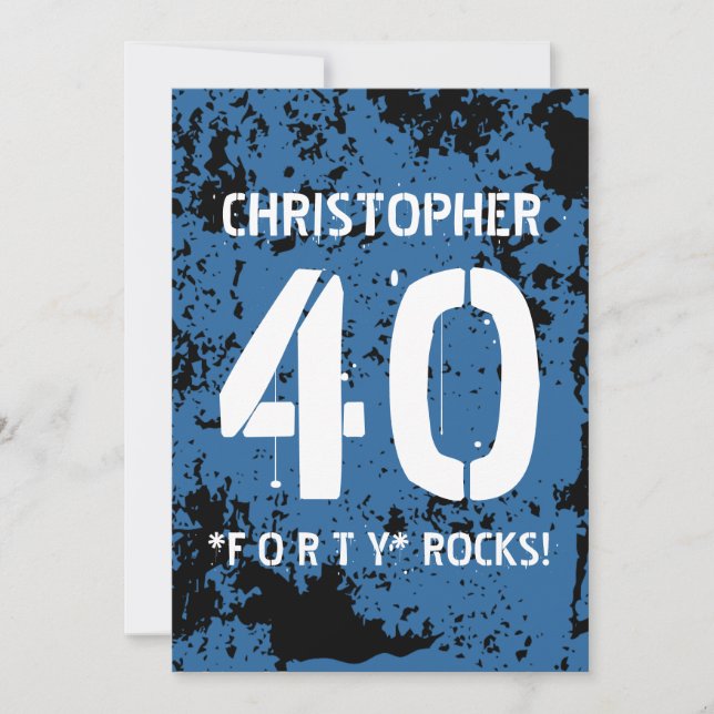 40th Birthday Trendy BLUE Grunge Pattern A10 Invitation (Front)