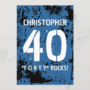 40th Birthday Trendy BLUE Grunge Pattern A10 Invitation