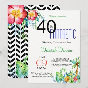 40th Birthday Tropical Floral Party Invitation