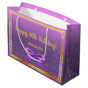 40th birthday ultra violet pink with faux glitter large gift bag