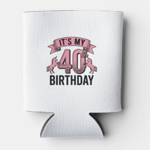 40th Birthday Unicorn Vintage Engraving Design_1 Can Cooler